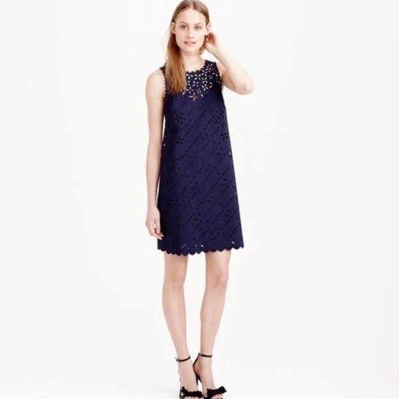 J. Crew Laser Cut Floral Shift Dress - Navy 💙 - Picture 6 of 12